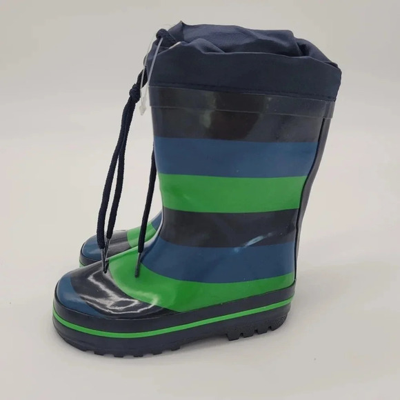 New Impidimpi BABY TODDLER BOYS RUBBER RAIN BOOTS Striped Navy Green SZ 8 - Picture 9 of 10